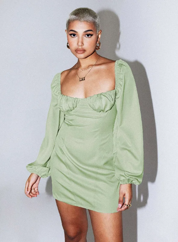 Be Mine Long Sleeve Mini Dress Green