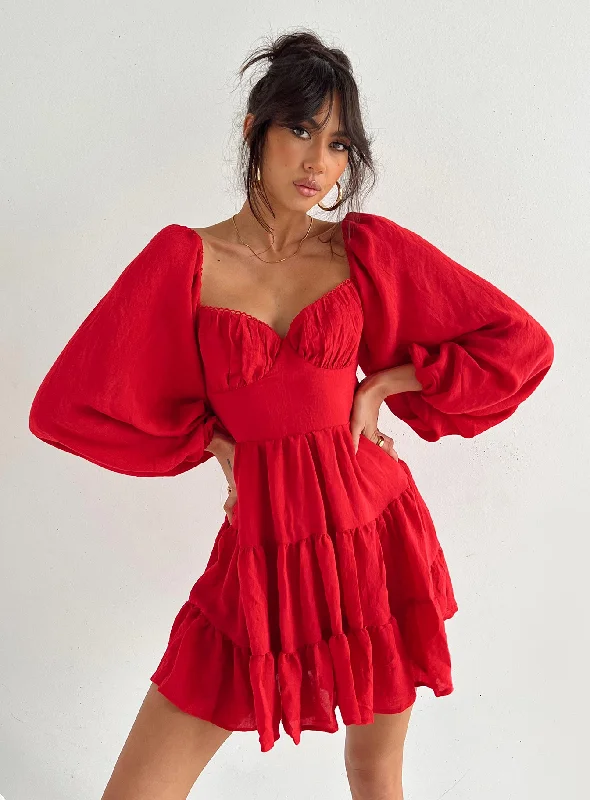 Danny Long Sleeve Mini Dress Red