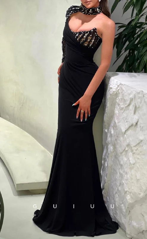 G3352 - Elegant & Sexy Sheath& Mermaid Sweetheart One Shoulder Floor-Length Dress  with Bead Formal Evening Dress