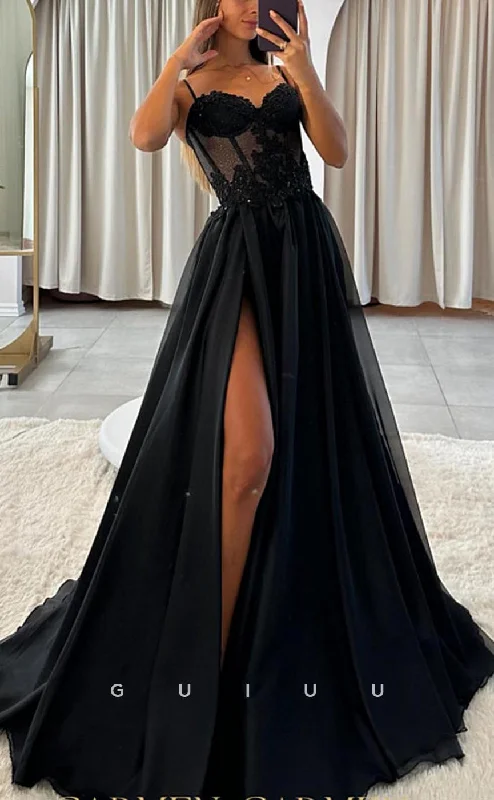 G3688 - Chic & Modern A-Line Sweetheart Sequined Draped Long Party Gown Prom Dress with High Side Slit