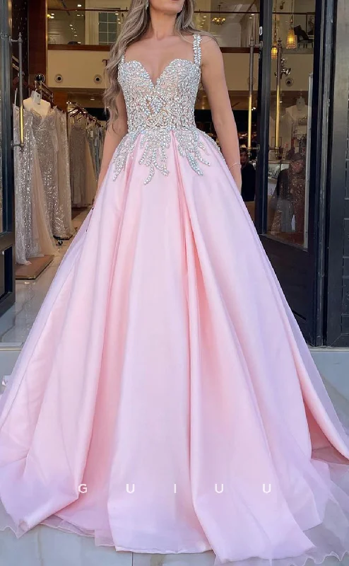 G2989 - Elegant & Luxurious A-Line Beaded Sweetheart Straps Pink Formal Prom Dress