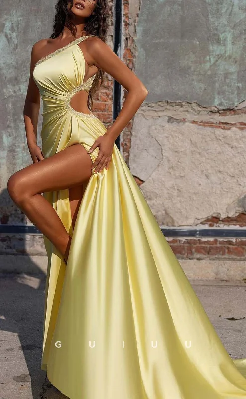 G3165 - Classic & Timeless A-Line Sequins One Shoulder Long Formal Prom Dresses