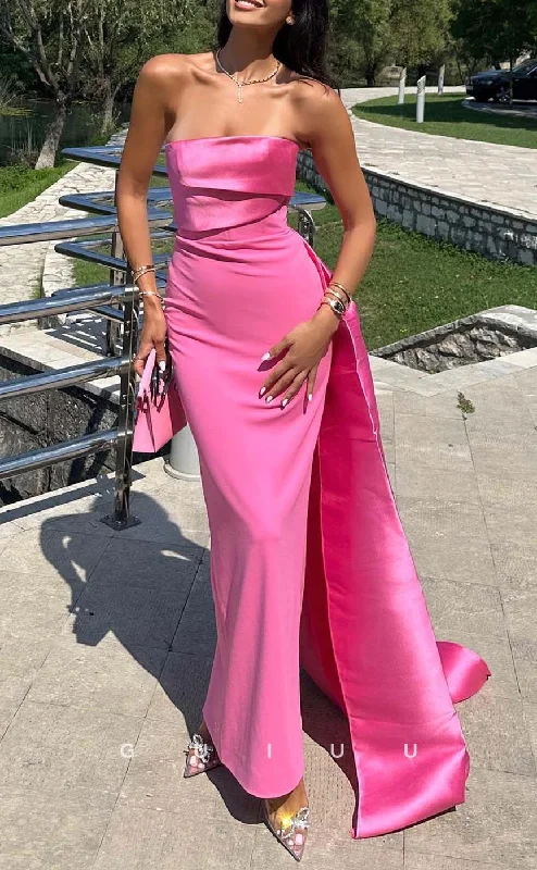 G3268 - Sheath & Simple Strapless Hot Pink Long Party Prom Evening Dresses