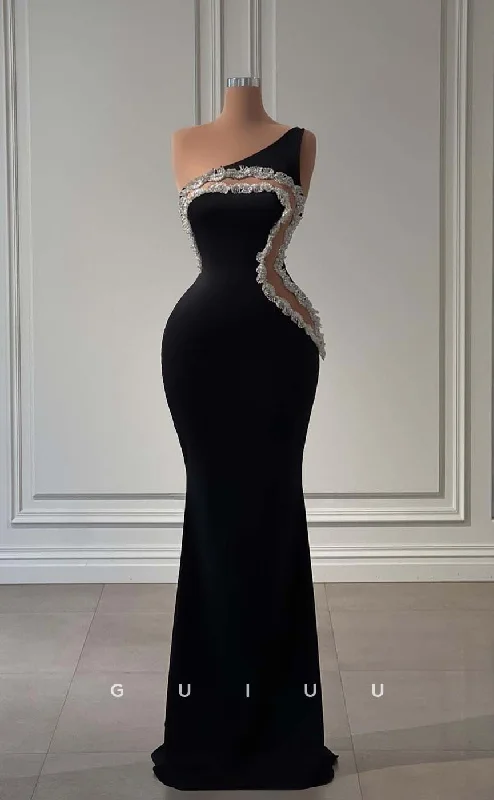 G3284 - Elegant & Luxurious One Shoulder Beaded Long Party Prom Evening Dresses