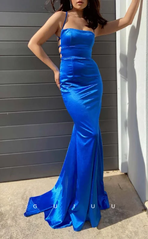 G3295 - Sexy & Sheath Square Straps Royal Blue Long Party Prom Evening Dresses