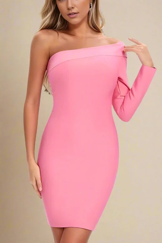 Kelly Long Sleeve Bandage Mini Dress - Hot Pink