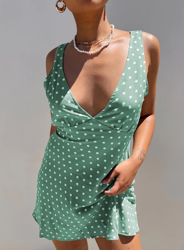 Nellie Mini Dress Green Polka Dot