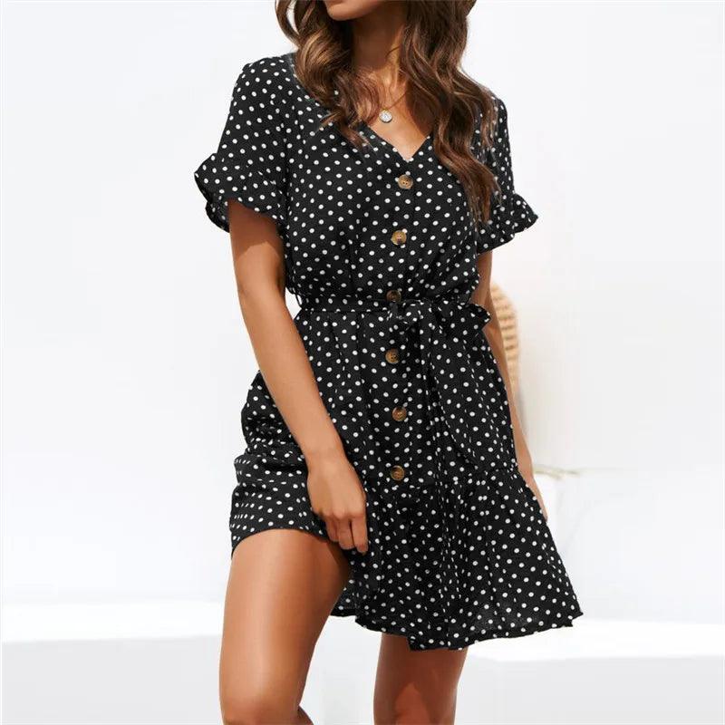 Short Sleeve Button Up Mini Dress