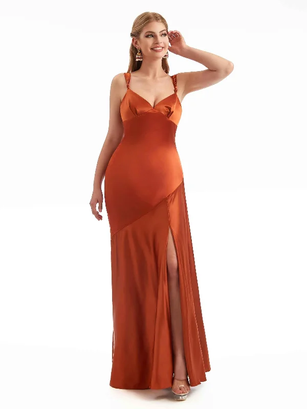 Chic Stretchy Satin Side Split Modern Maxi Mermaid Bridesmaid Dresses Online