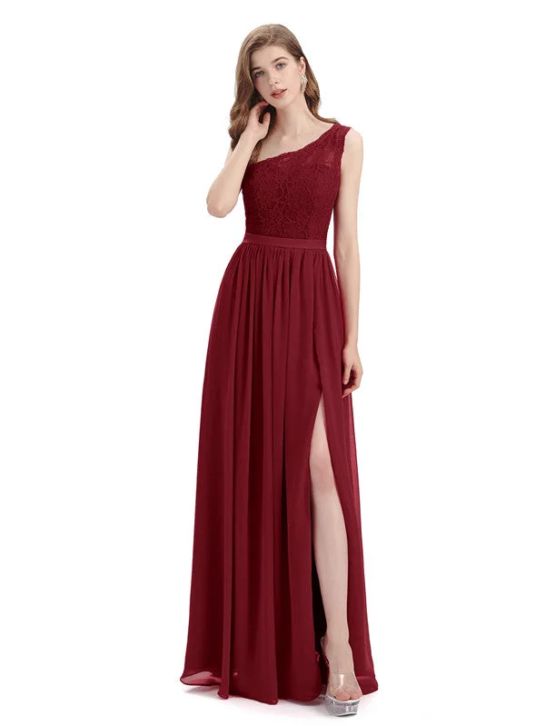 Elegant One Shoulder A-line Top Lace Floor-Length Maxi Bridesmaid Dresses Online