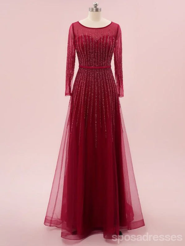 Elegant Burgundy A-line Jewel Maxi Long Party Prom Dresses,Evening Dress,13524