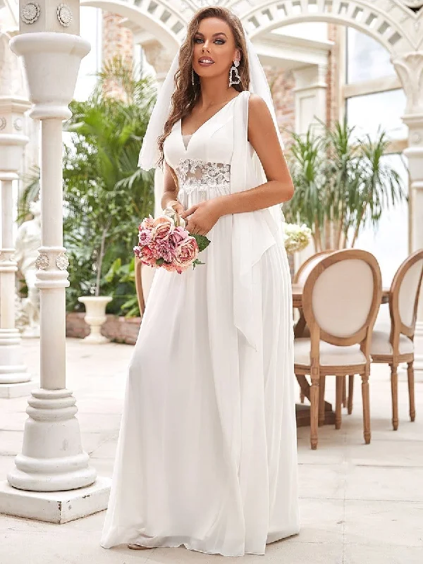 Custom Size Cape Sleeves Lace Floral V-Neck Maxi Wedding Dress