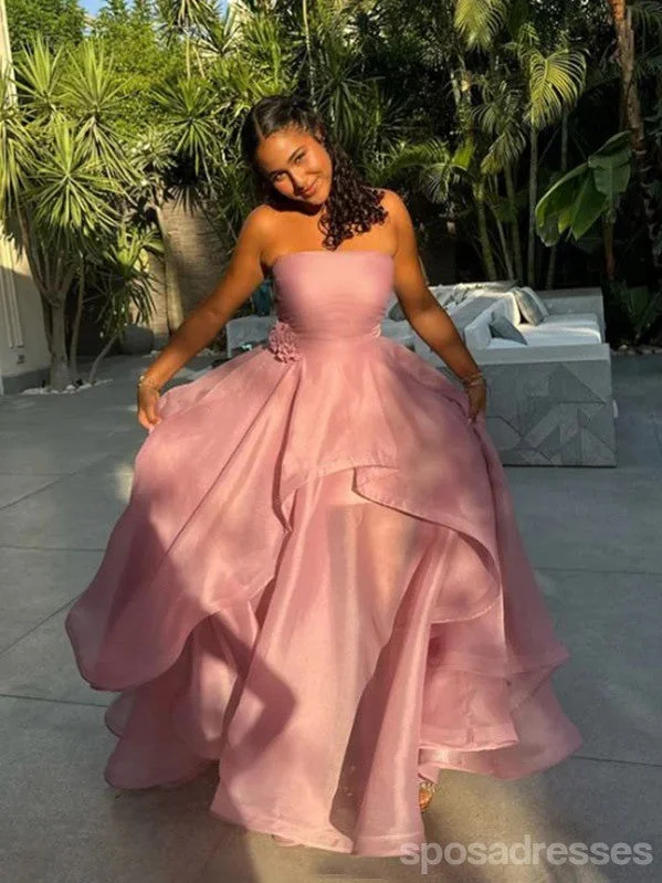 Pretty Pink A-line Strapless Maxi Long Party Prom Dresses Ideas,Evening Gowns,13617