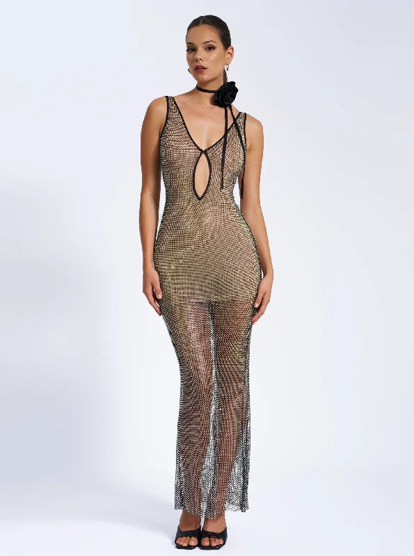 Quiana Mesh Rhinestone Maxi Dress