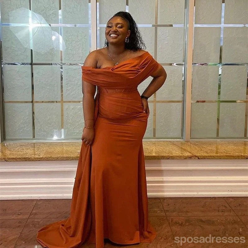 Sexy Burnt Orange Mermaid Off Shoulder Maxi Long Bridesmaid Dresses,WG1769