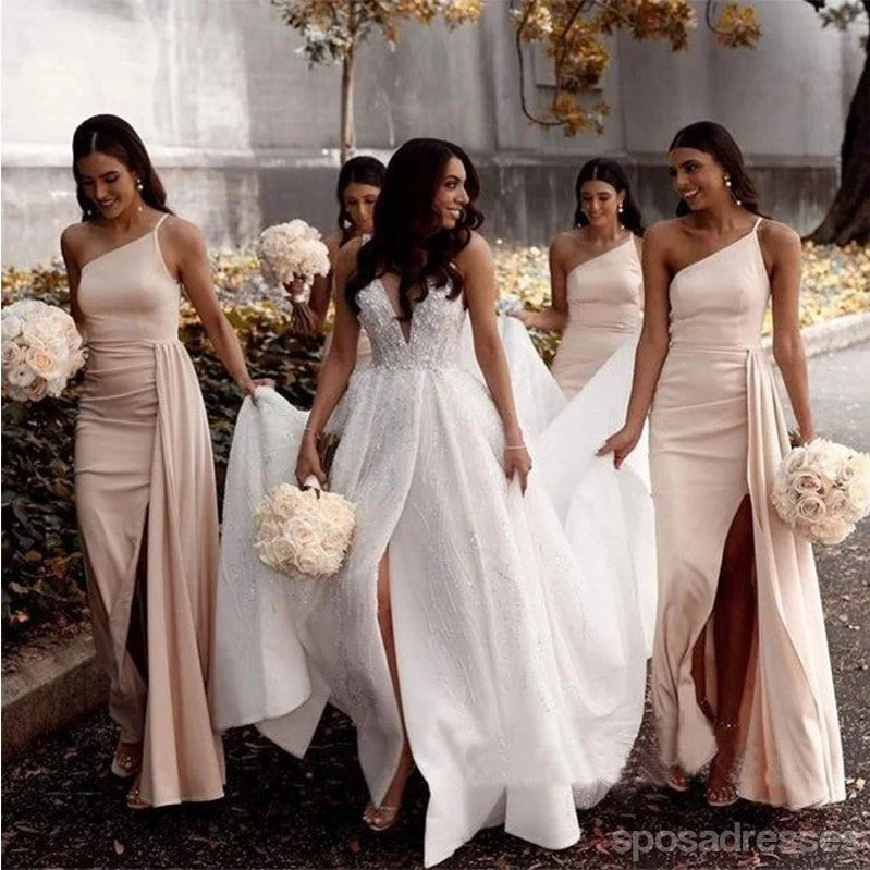 Sexy Mermaid One Shoulder Side Slit Maxi Long Bridesmaid Dresses For Wedding,WG1779