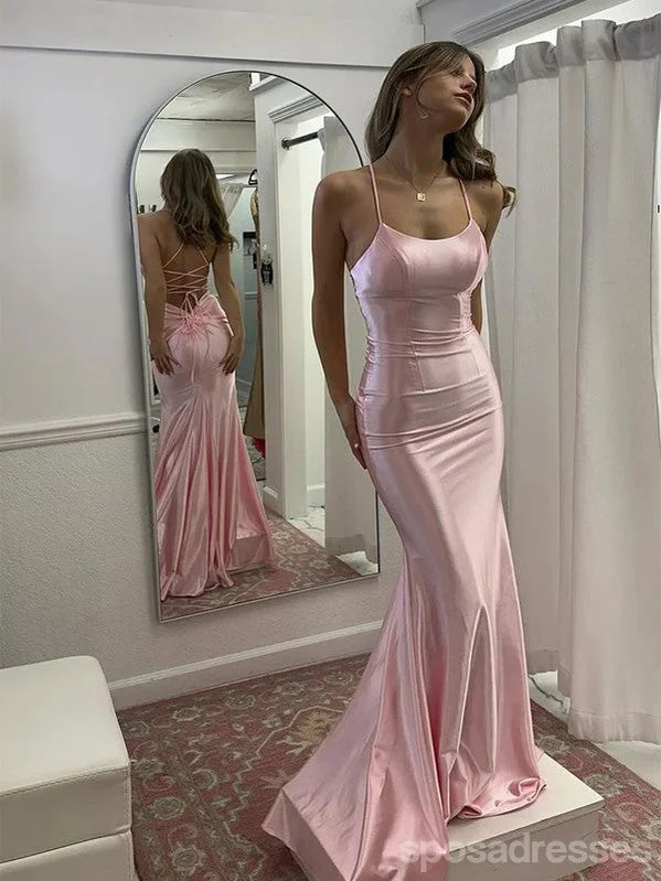 Sexy Pink Mermaid Spaghetti Straps Maxi Long Party Prom Dresses,Evening Dress,13403