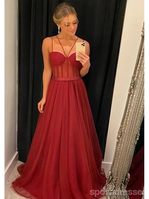 Sexy Red A-line Spaghetti Straps Maxi Long Party Prom Dresses,Evening Dress,13407