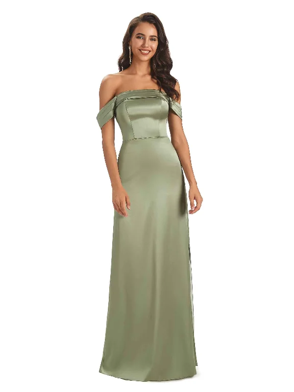 Sexy Soft Satin Simple Off The Shoulder Maxi Long African Bridesmaid Dresses Online