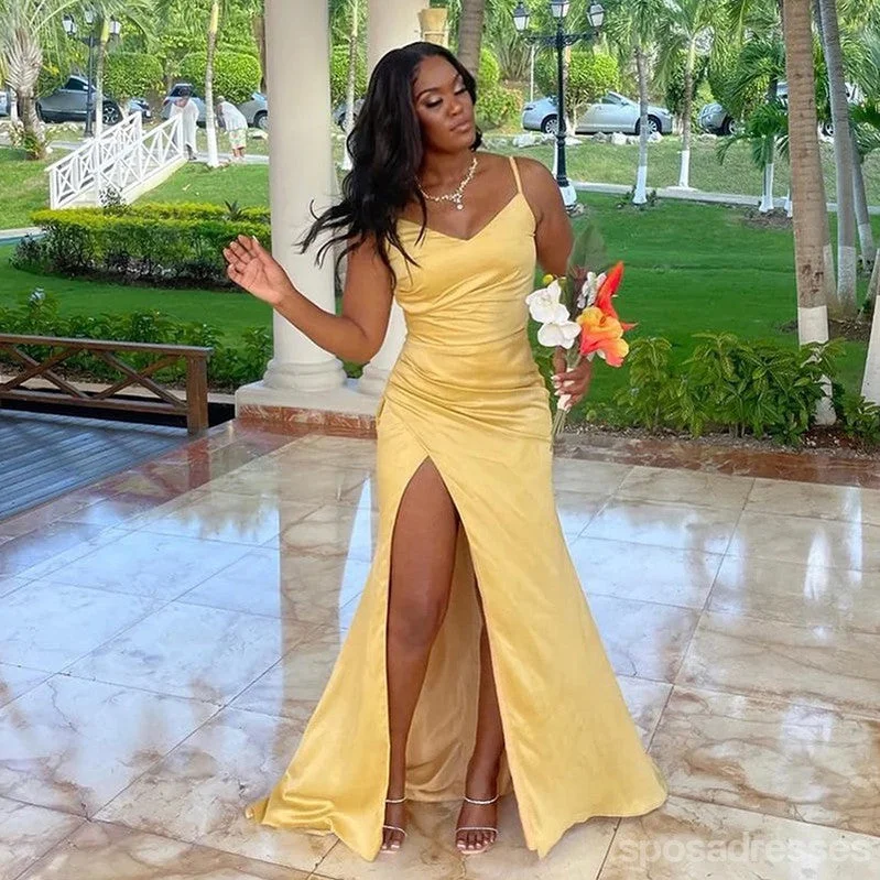 Sexy Yellow Mermaid Spaghetti Straps Maxi Long Bridesmaid Dresses For Wedding Party,WG1839