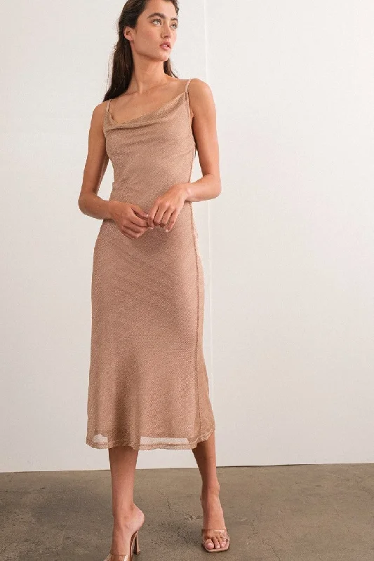 Copper Metallic Cami Midi Dress