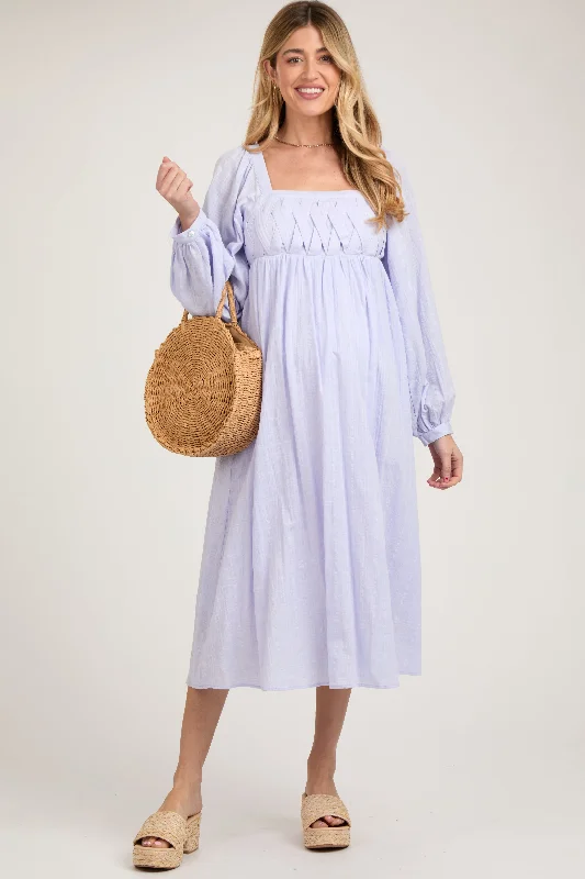 Lavender Criss Cross Front Square Neck Long Sleeve Maternity Midi Dress