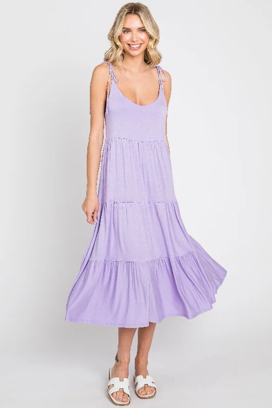 Lavender Sleeveless Tiered Midi Dress