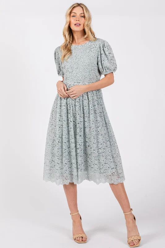 Light Olive Lace Midi Dress