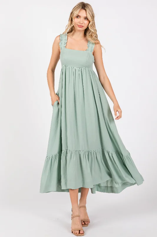 Light Olive Pinafore Cutout Midi Dress