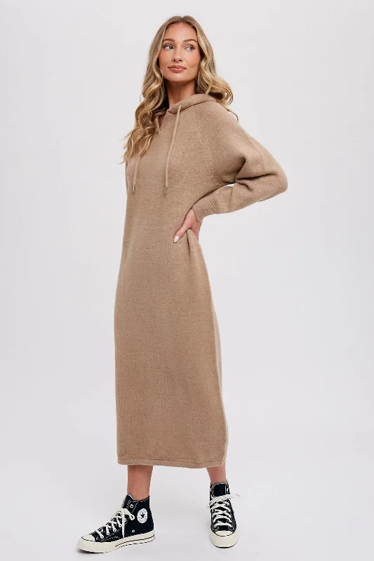 Mocha Hooded Sweater Midi Dress