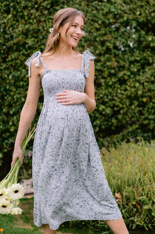 Ditsy Floral Smocking Top Midi Maternity Dress