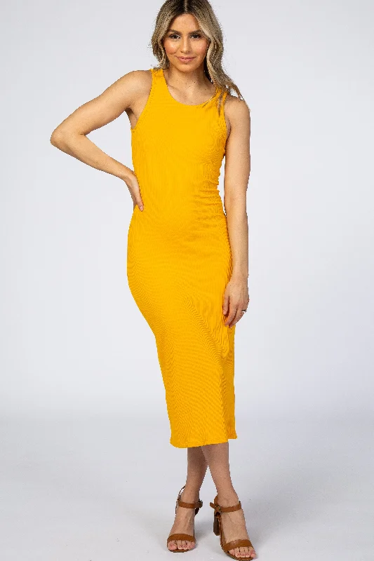 Yellow Ribbed Midi Dress